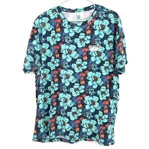 Hurley Size XL Short Sleeve Crew Neck T Shirt Blue Floral Print Tropical Tee Top